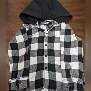 DKNY, Boys Hooded Button Up Flannel, Size 3T